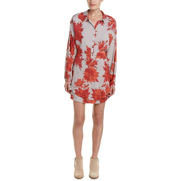 New FREE PEOPLE Floral Double-hem Mini Shirt Dress - Picture 6 of 7